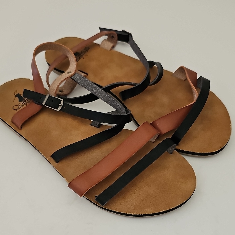 Corkys  Cabos Black‎ and Tan Leather Sandals Size 8